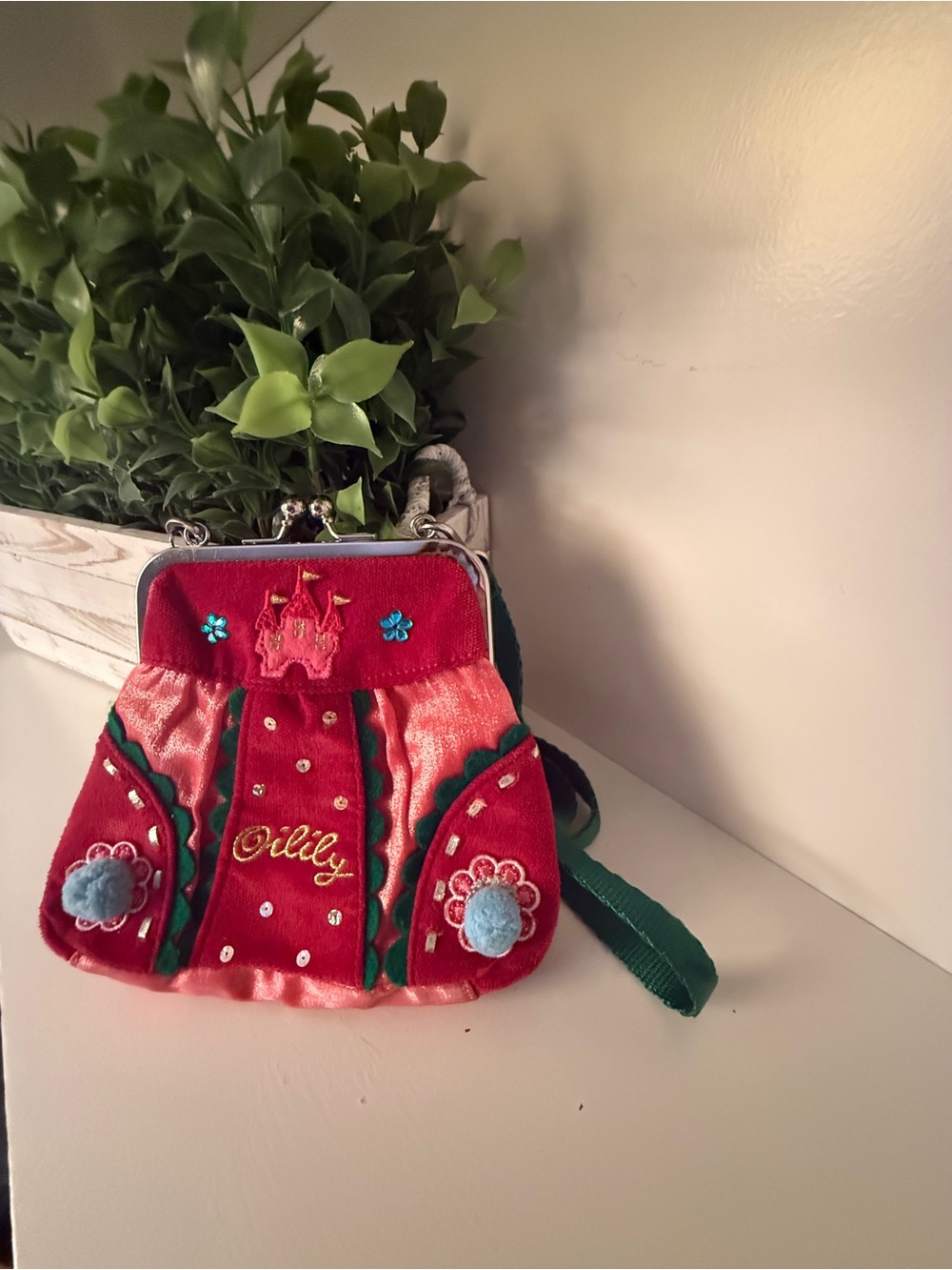 Oilily Girls Princess Castle Velvet Crossbody Purse Embroidered Sequin Bag